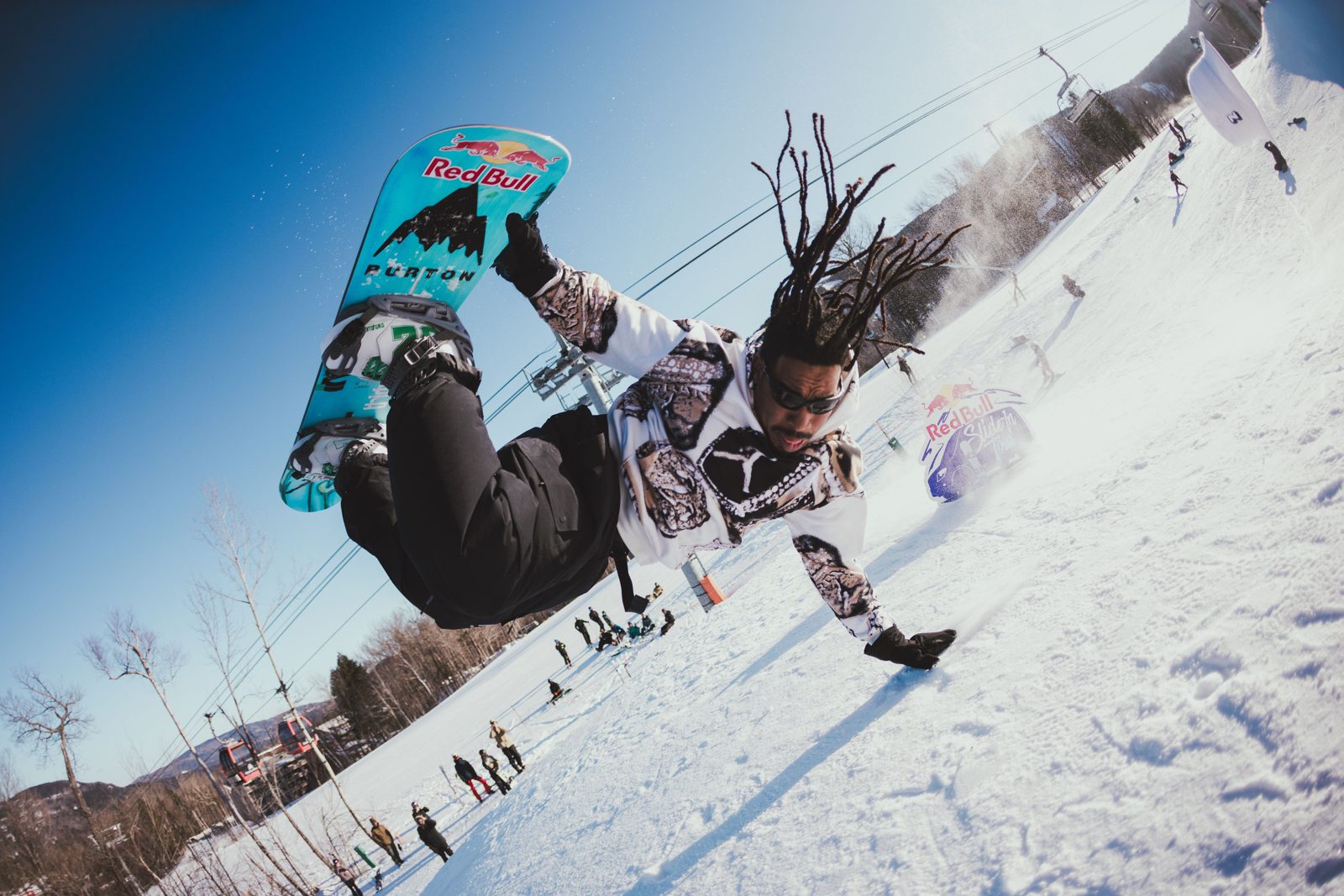 Zeb Powell mid-air at the Red Bull Slide-In Tour